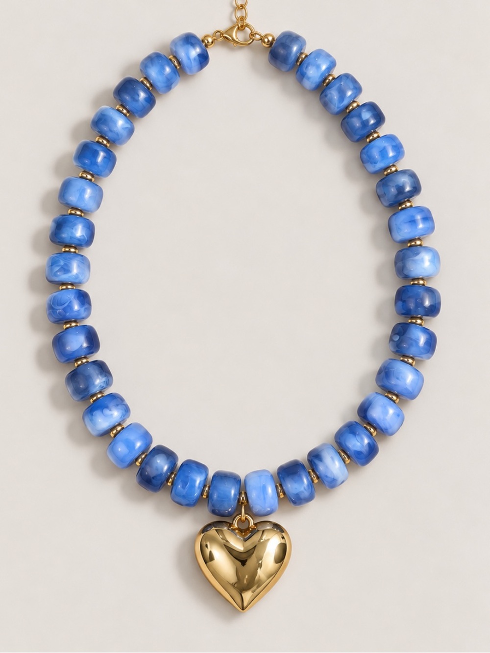 New! Light Blue Beaded Gold Heart Necklace 5012 NWOT